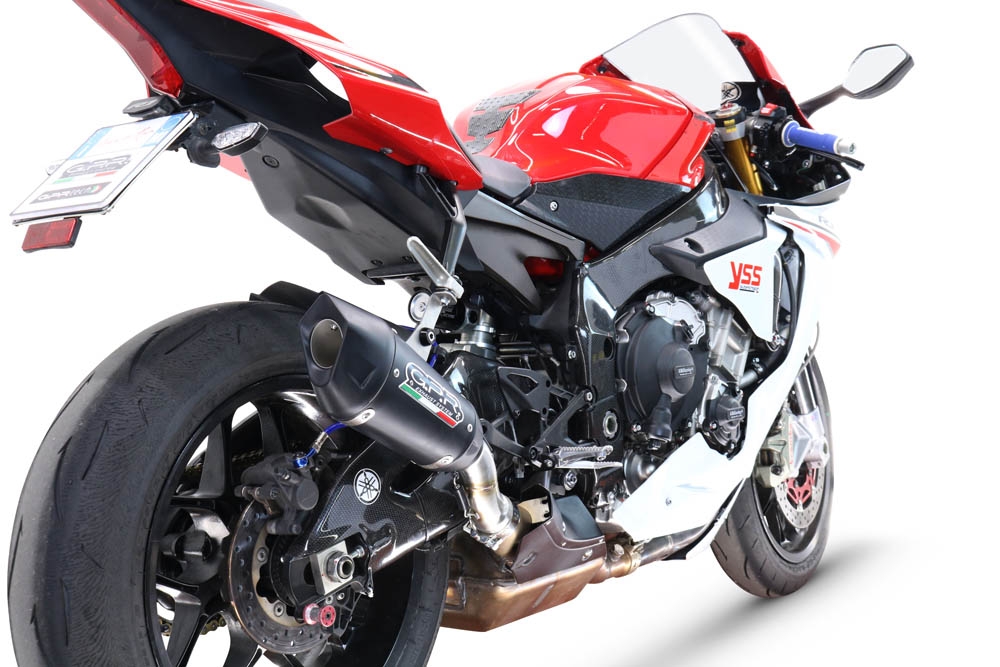 GPR escape compatible con  Yamaha Yzf R1-R1-M 2017-2019, GP-Revo Black Titanium, Escape legal, homologado, silenciador con db killer desmontable y tubo de conexión específico 
