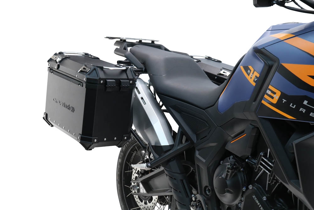 GPR TECH compatible con  Zontes 703 F 2025/2026 Par de maletas laterales en aluminio color negro con portaequipajes específico Capacidad 38 LT. + 38 LT.